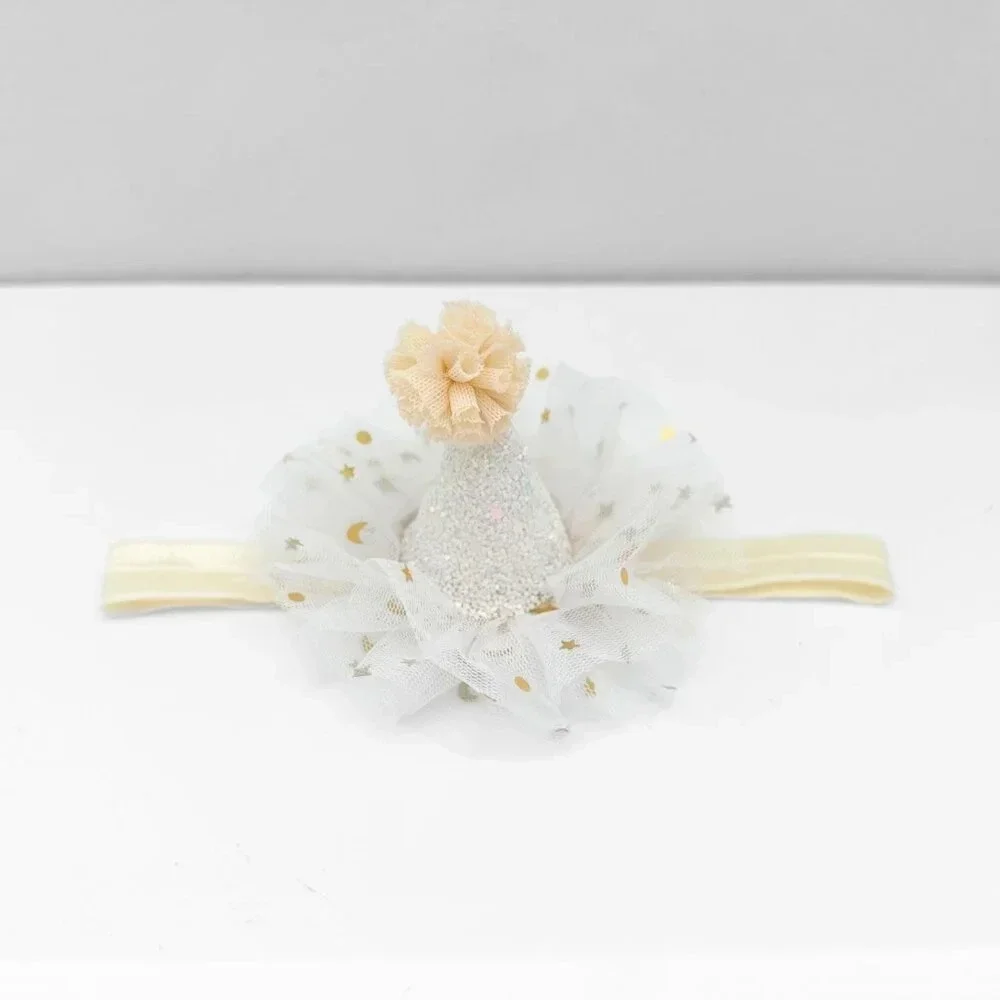 NWT Cute Princess Happy Birthday Hat Girls Hair Headband White & Gold Glitter